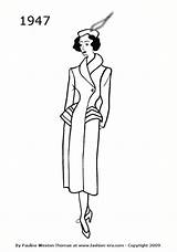 1940 1947 Fashion Silhouettes 1949 Drawings Coats 1940s History Coat Colouring Line Look Era Silhouette Costume Vintage Drawing Coloring Women sketch template