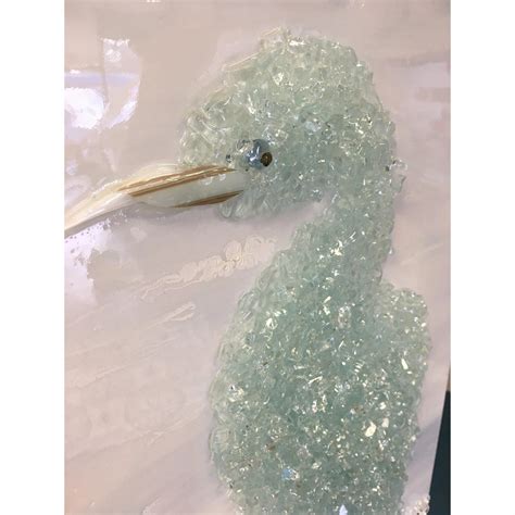 Heron Mixed Media Using Broken Glass Crushed Glass And Resin Hand