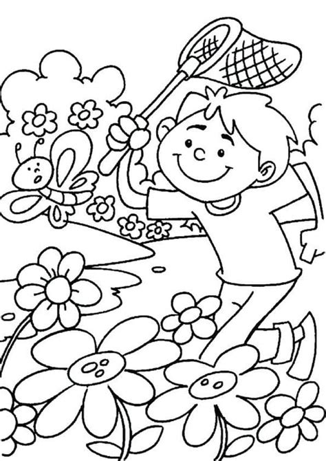 dibujos de nino en el jardin de flores  colorear  colorear pintar  imprimir dibujos