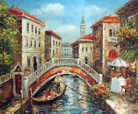 Venice Italian Canal Gondola Couple Boat Restaurant Cafe