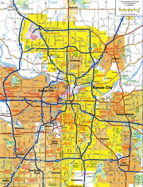 road map  kansas city missouri usa street area detailed  highway