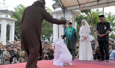 horrifying moment woman is lashed under sharia law for speaking to man