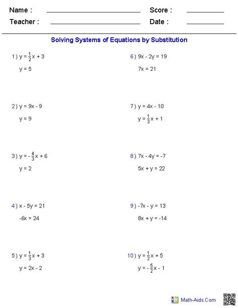 solving systems  equations worksheet answer key algebra  solving