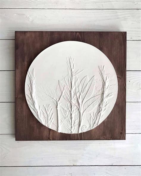 Rustic Pressed Plants Wall Decor Round Herbs Plaster Cast
