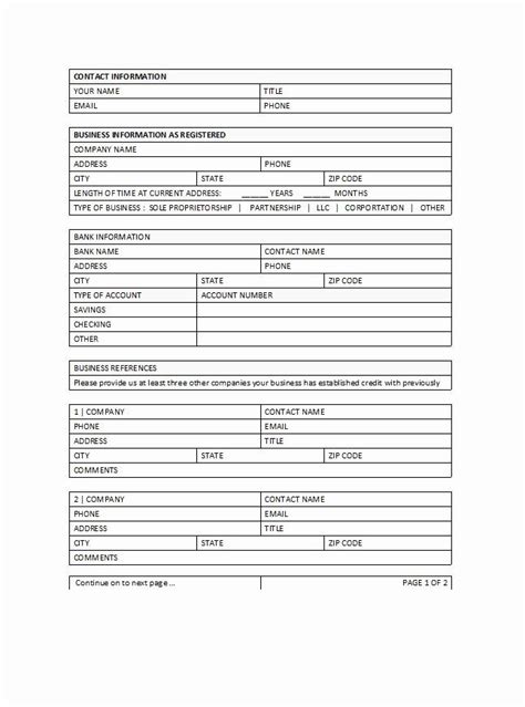 customer form template     credit application form