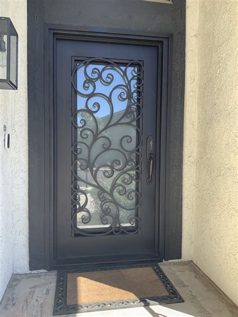 entry iron door  left hand inswing medium copper finish openable sandblast glass