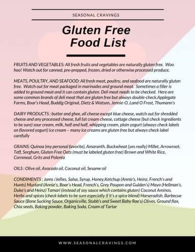 gluten   printable food list seasonal cravings