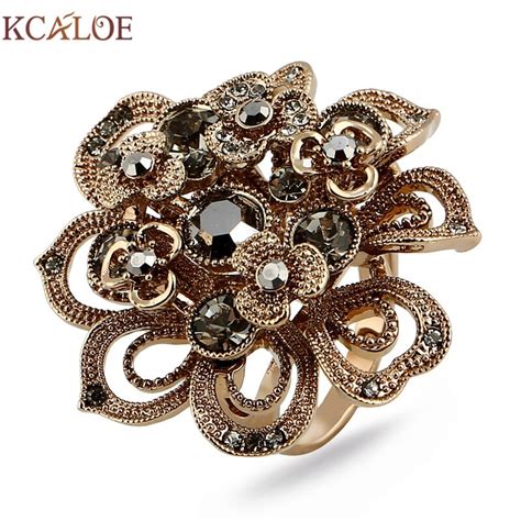 kcaloe antique titanium gold big flowers rings for women