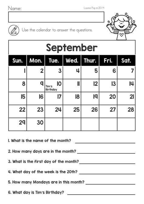 printable calendar worksheets  grade    kid