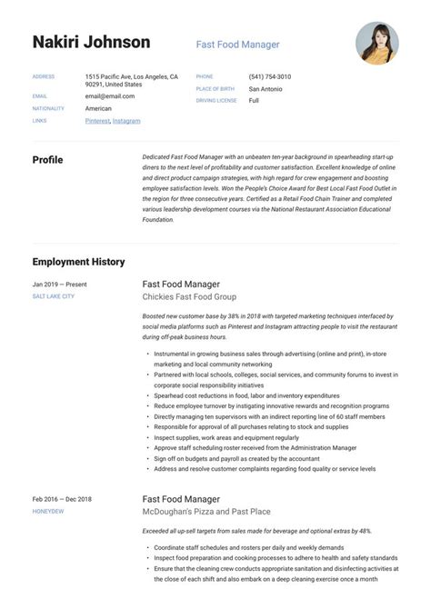 fast food manager resume  manager resume resume resume examples
