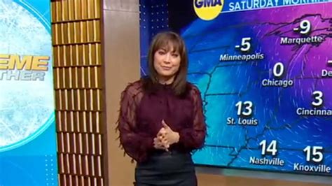 gma s ginger zee shows off figure in leather skirt and sheer top after