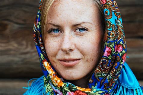 beautiful girl in russian folk shawl stock image image of lady