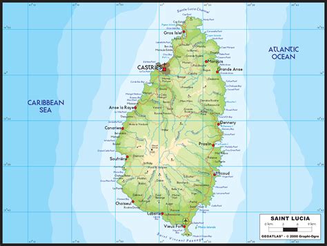 st lucia physical wall map  graphiogre mapsales