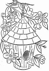 Coloring Birdhouse Stencils Tecido Speechfoodie Riscos Freetime Florais Coloringhome Napping sketch template