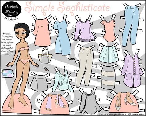 simple sophisticate printable paper doll  color paper thin personas