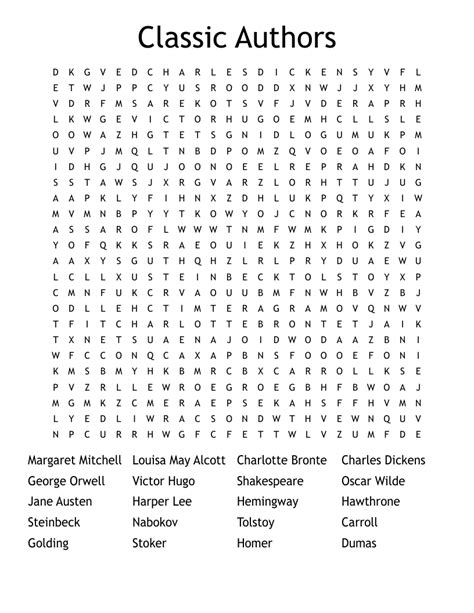 classic authors word search wordmint