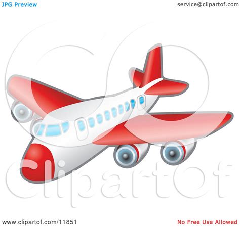 Red And White Passenger Airplane Clipart Illustration By