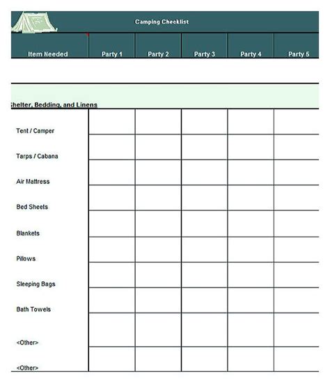 sample camping checklist template excel format  checklist