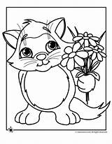 Spring Coloring Kitten Kids sketch template