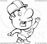 Construction Worker Coloring Clipart Cartoon Waving Outlined Vector Cory Thoman Royalty sketch template