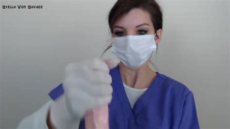 milking procedure nurses clinical handjob in latex gloves and mask cumshot