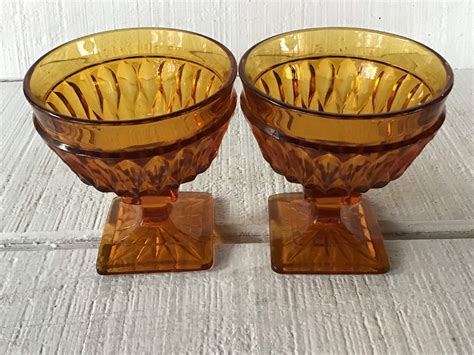 2 Vintage Amber Sherbet Goblet Mt Vernon By Indiana Glass Etsy