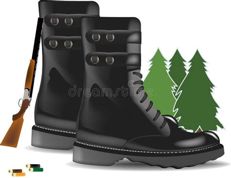hoge schoenen zwarte laarzen met tentjes en kamperbomen vector illustratie illustration