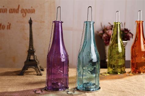 Buy Coloured Glass Bottle Tea Light Candle Holder Lantern Outdoor