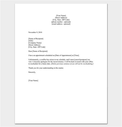 reschedule appointment letter  samples  word  format