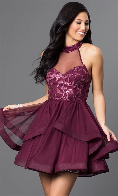 Short Wine Red High Neck Party Dress Promgirl