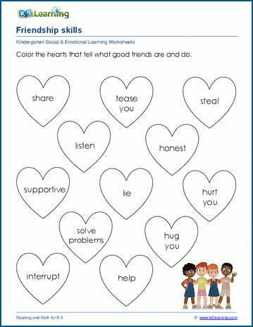 friendship  resolving conflict worksheets  learning