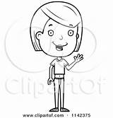 Girl Teenage Cartoon Waving Clipart Adolescent Friendly Coloring Thoman Cory Outlined Vector Collc0121 Royalty sketch template