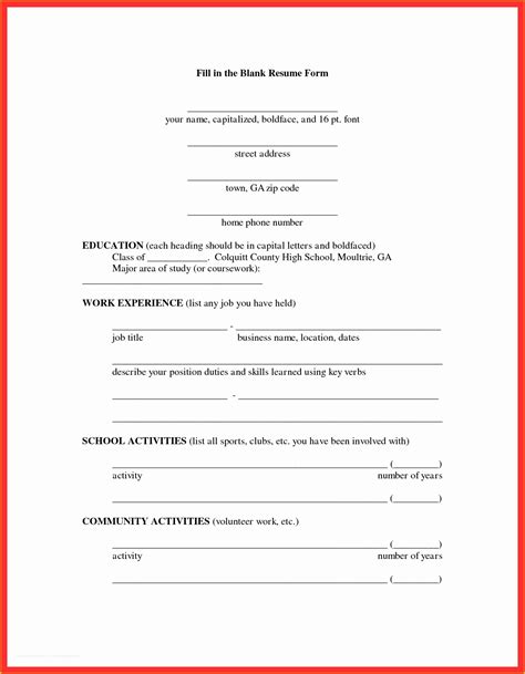 printable fill   blank resume templates