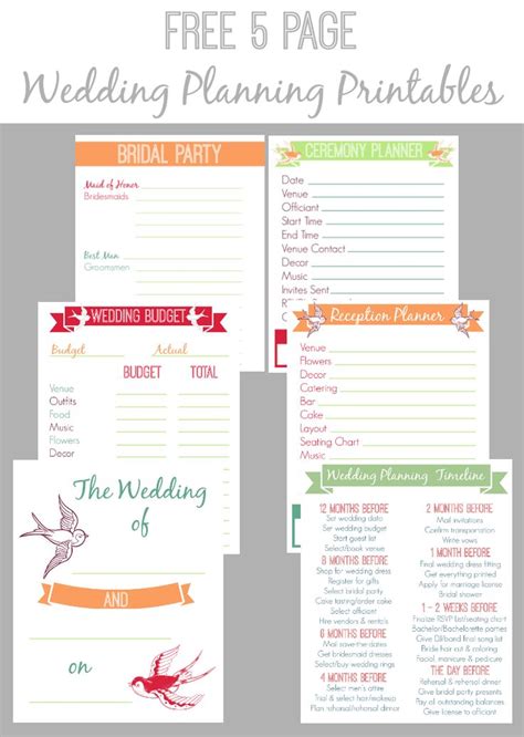 page wedding planning printable set wedding planner printables
