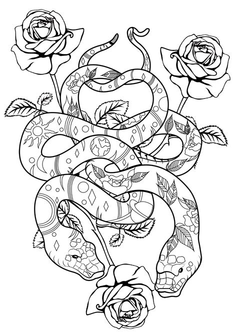 snakes roses snakes adult coloring pages