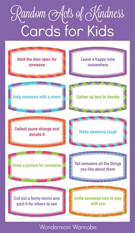 random acts  kindness cards  designed specifically  kids