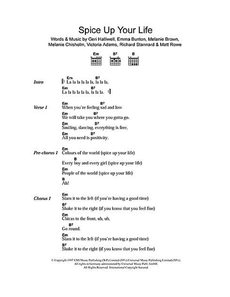 spice up your life sheet music by the spice girls lyrics and chords