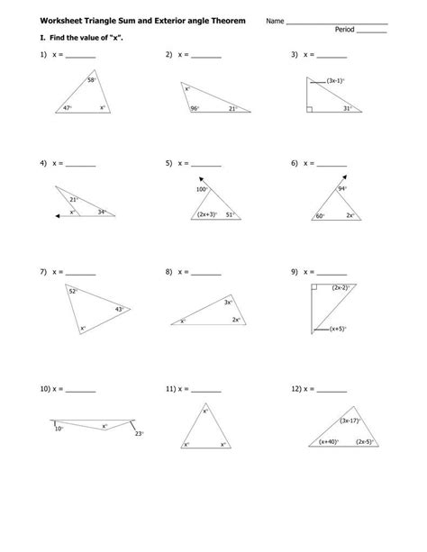 triangle sum  exterior angle theorem worksheet db