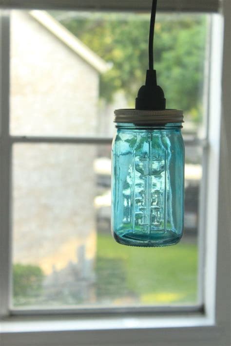 Blue Mason Jar Pendant Lights Large Hanging Vintage By Hanormanor