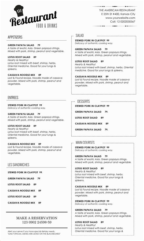 catering menu templates   printable template restaurant