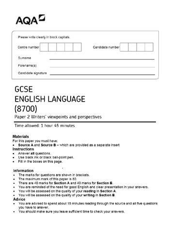 aqa english language paper  mock exam teaching resources