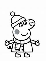 Peppa Pig Coloring Pages Winter Clothes Wearing George Christmas Colouring Coloring4free Pintar Printable Template Coloringsky Book Spiderman Cake Drawing Chloe sketch template