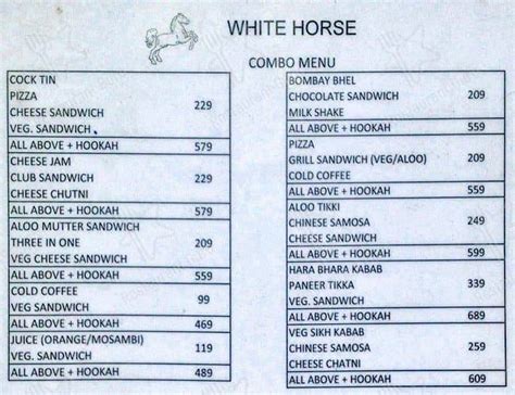 menu  white horse ahmedabad