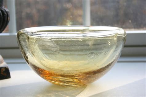 hand blown glass bowl large bowl gold amber handblown etsy