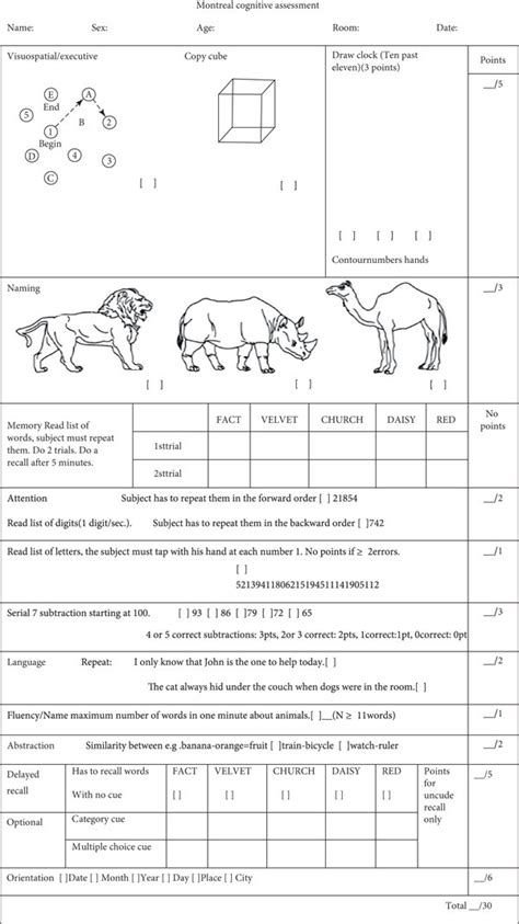 printable moca cognitive test scoring