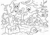 Halloween Coloring Graveyard Pages Printable sketch template