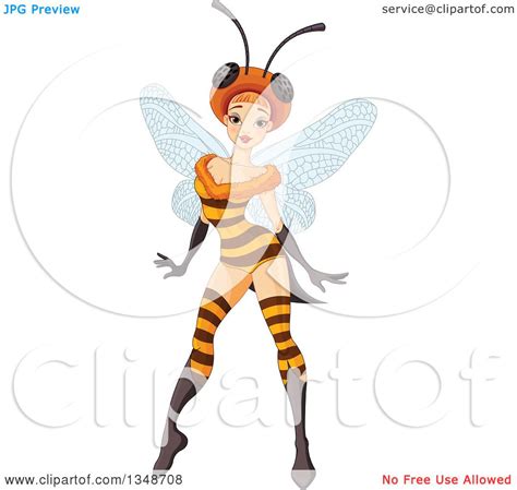 Clipart Of A Sexy Fairy Posing In A Bee Costume Royalty Free Vector