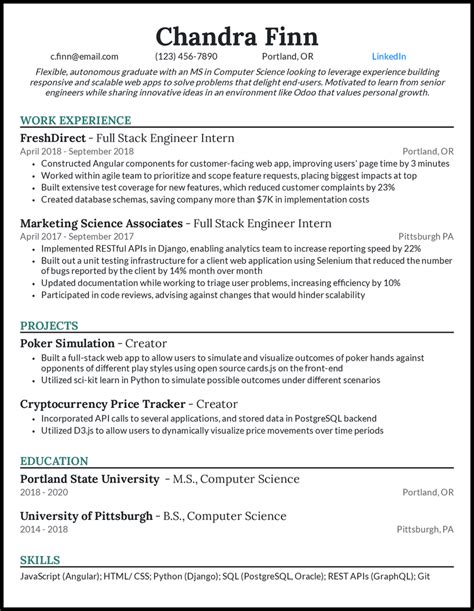 resume templates computer science