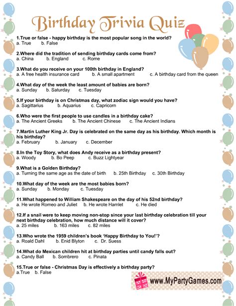 printable birthday trivia quiz  answer key