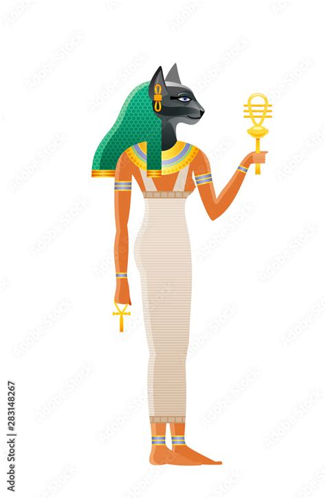 ancient egyptian goddess bastet deity with cat head 3d cartoon vector